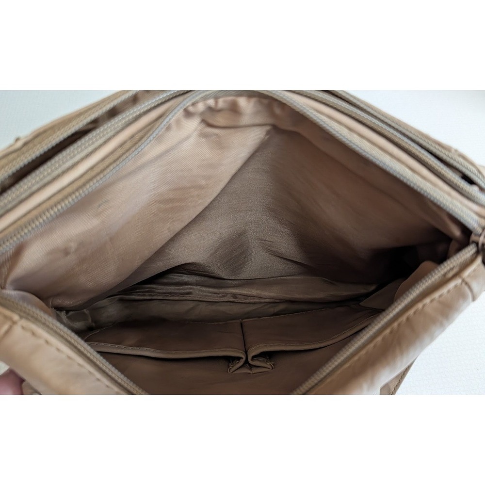 Multi-Sac Purse Shoulder Bag, Tan Pebbled Faux Leather, Zip Close, 10" x 9" - Picture 5 of 9